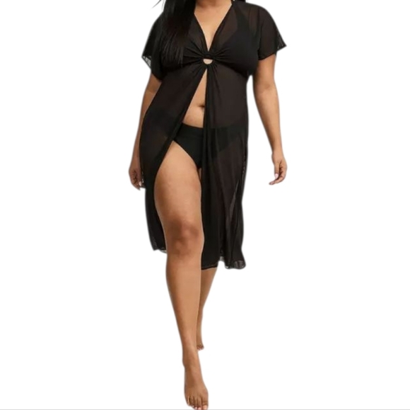 torrid Other - Torrid Black Mesh O-Ring Maxi Swim Coverup Dress 3 Plus Size Sheer Resortwear
